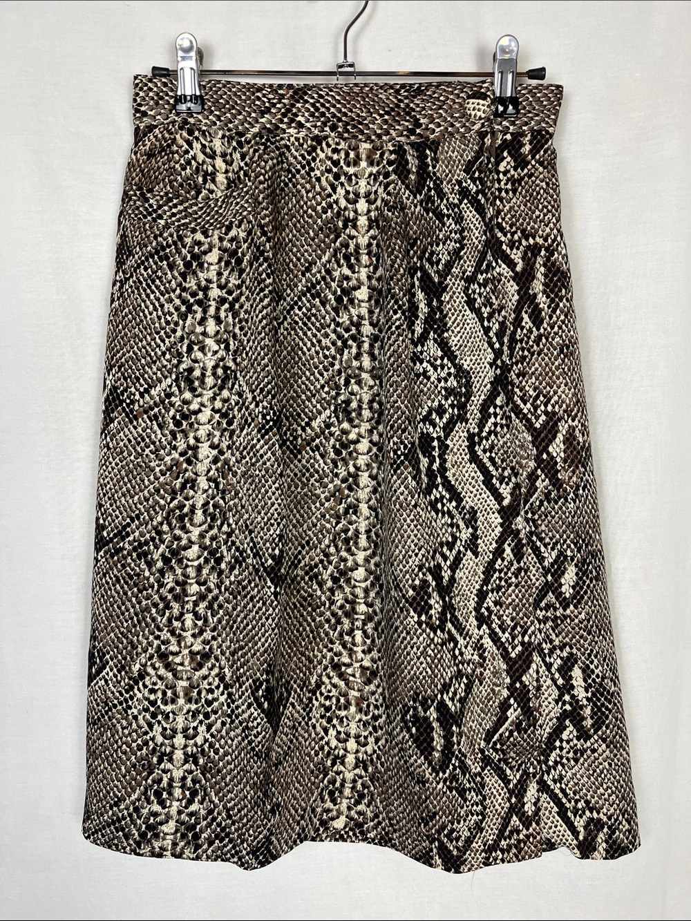 Vintage Flora Kung New York 100% Silk Snakeskin Print Midi Skirt